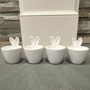 Hobby Lobby Set of 4 Bunny Ear Ceramic Egg Cups White Easter